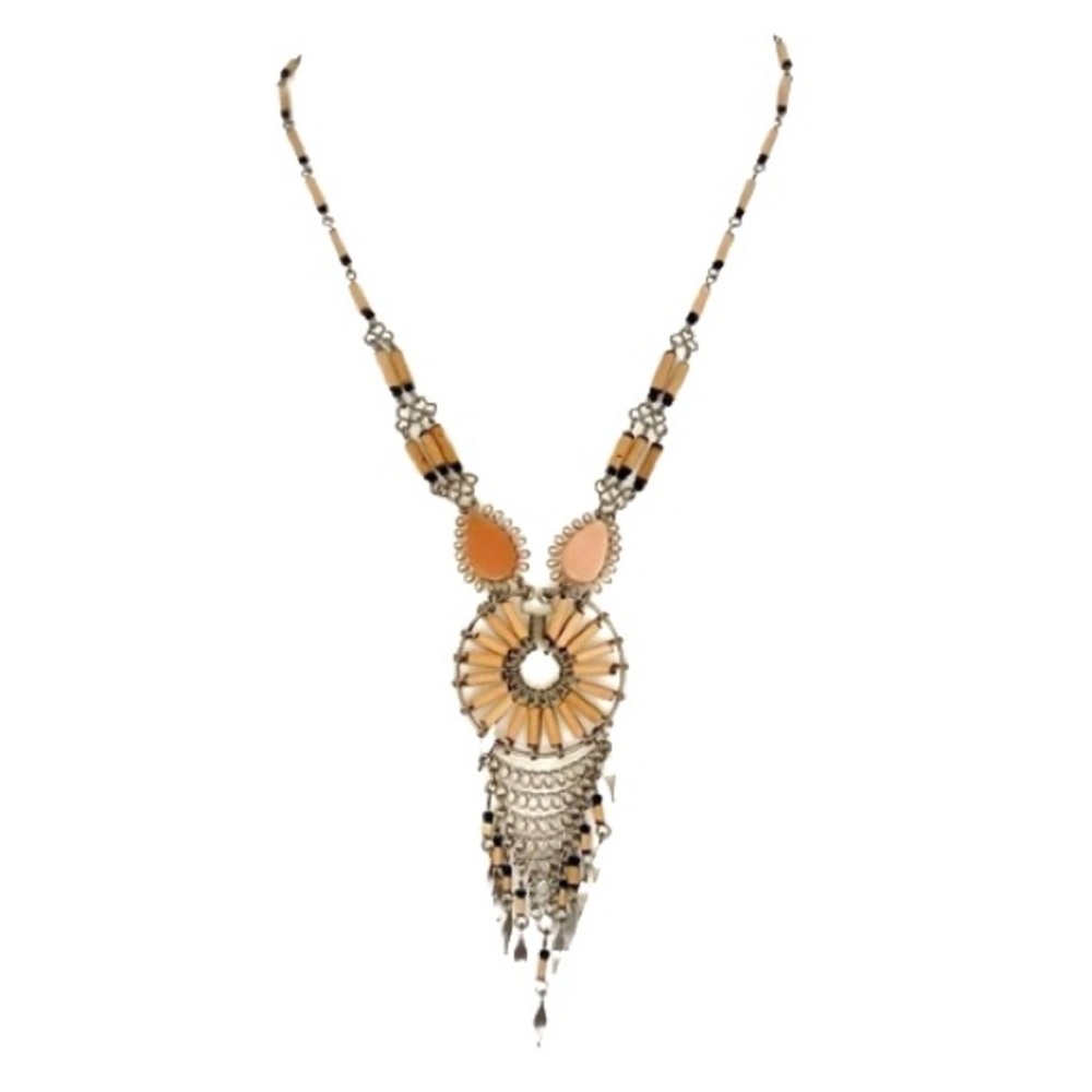 Vintage Dream Catcher Inspired Wooden Beaded Silver Handmade Intricate Necklace